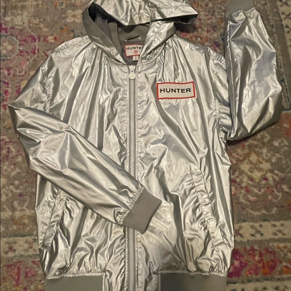 Hunter X Target Metallic Silver Hooded Futuristic Windbreaker Jacket Unisex